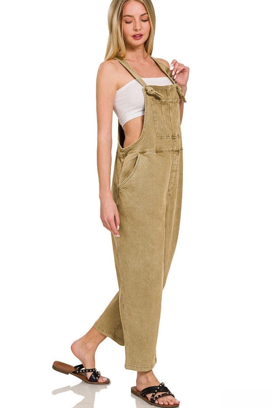 Zenana Washed Denim Overalls Jumpsuit Relaxed Boho Wide Leg Bib Overall New